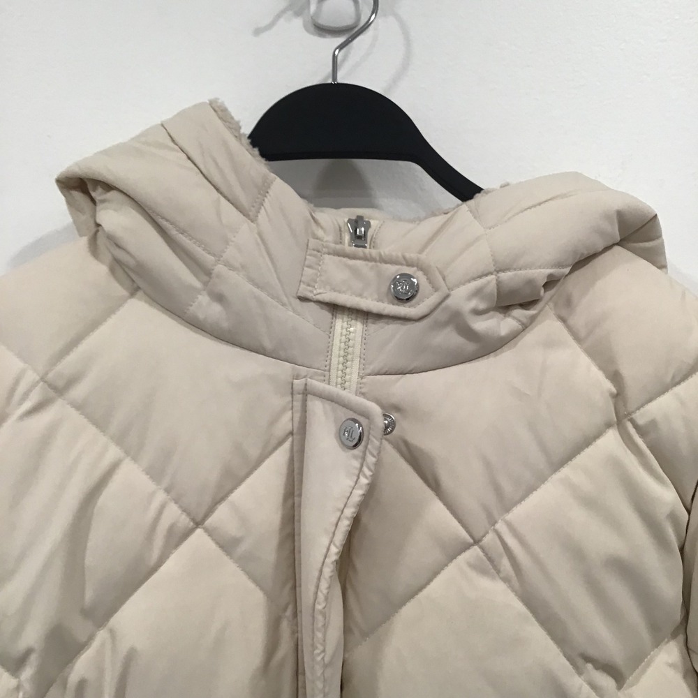 Lauren Ralph Lauren Quilted Puffer Coat Women Large Cream Good Hooded Parka New - Picture 6 of 16